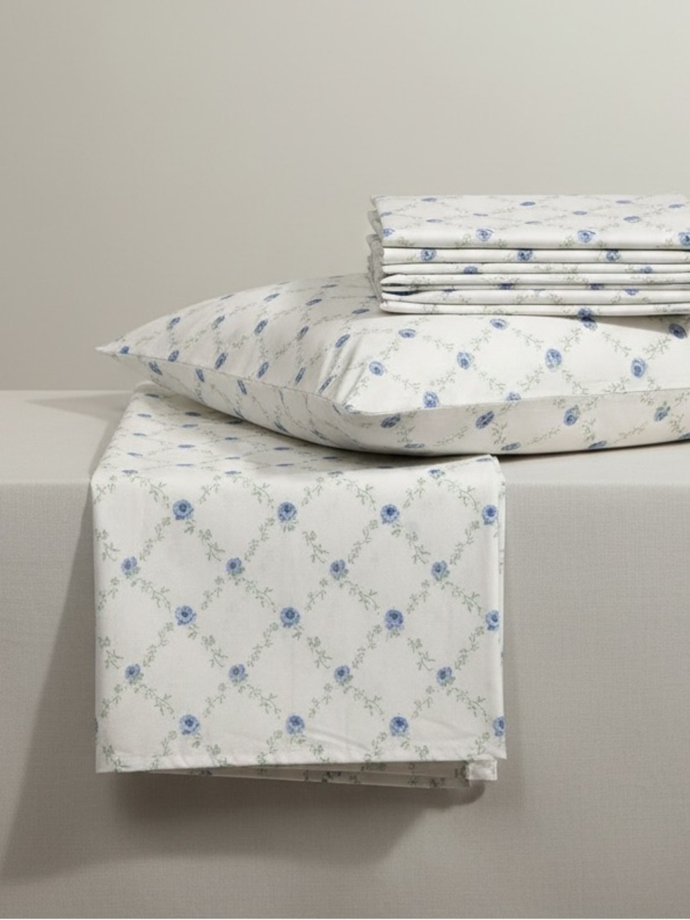 Blue Floral Delicate Rose Lattice Printed Microfiber Sheet Set Twin
